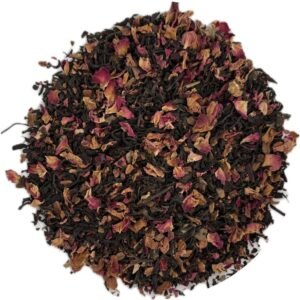 Harvest Moon artisanal loose leaf black tea blend with hibiscus, cinnamon, red beets, and rose petals.