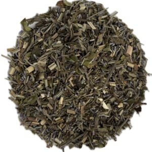 Lavender Sun loose leaf tea blend with white peony, lemongrass, lemon verbena, and lavender petals.