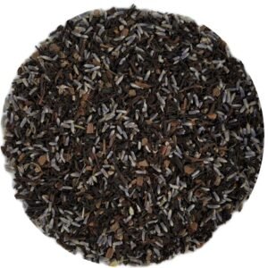 Twilight Tea loose leaf blend with Darjeeling tea, cinnamon, cardamom, and lavender petals.