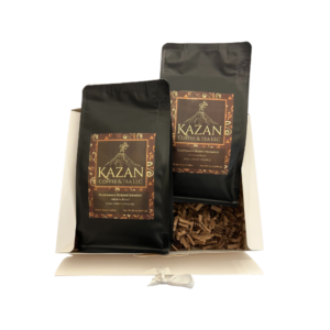Gift set for the holiday season. 2 bags of freshly roasted, single-origin coffee already wrapped up in a sleek gift box.